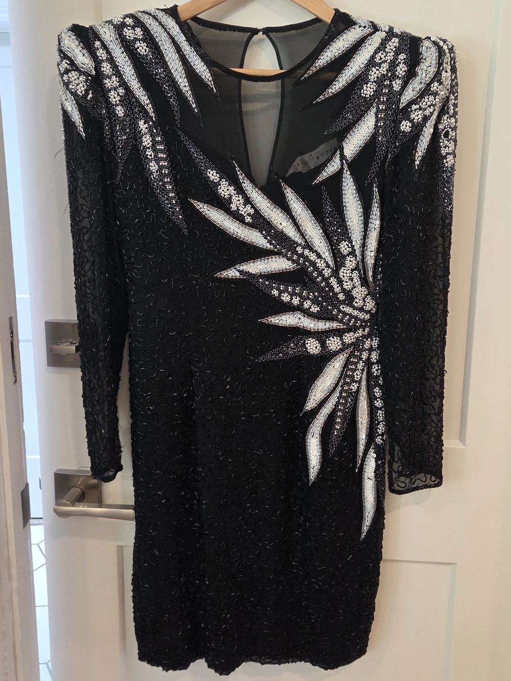 Lillie Rubin Vintage Silk Beaded Cocktail Dress 4 Black Sequin Art Deco Glam